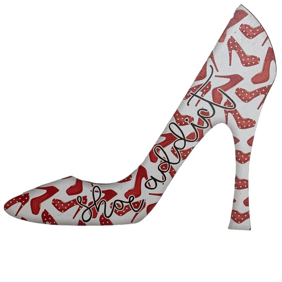 Plaque High Heel Shoe Addict Graphic Wall Sign Hang or Freestanding 10 X 8 in - Picture 5 of 11